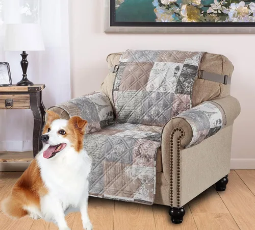 Vista 26 de Brilliant Sunshine Blue Toile Funda Acolchada con Quilted para Silla, 23 pulgadas de Ancho de Asiento, Protector de Muebles Antideslizante, Correa