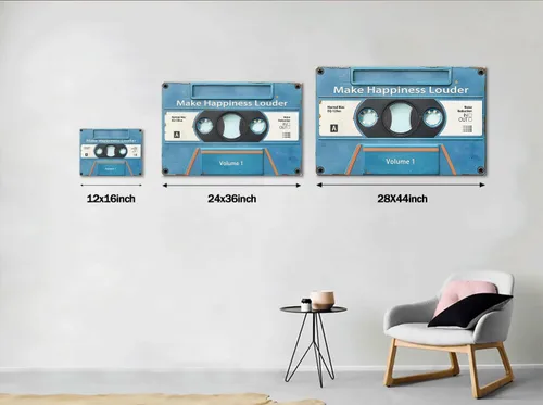 Vista 5 de MAMAGO Impresiones de cinta vintage de cassett motivacional, decoración de pared, cinta azul HD que hace que la felicidad sea más fuerte