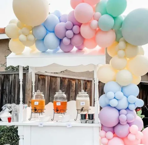 Vista 6 de Kit de arco de globos pastel arcoíris con globos de colores surtidos, guirnalda de globos pastel, globos de fiesta pastel, azul pastel, rosa, verde