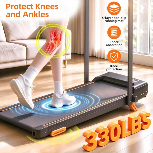 Vista 6 de MEE GOO Walking Pad Treadmill with 12% Incline and Handle Bar, 2 in 1 Under Desk Treadmill for Home Office, 0.6-7.5 MPH, 330 LBS Capacity, Remote