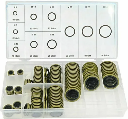 Vista 2 de SeroNi 150/100 piezas Juego surtido de anillos de sellado de sellado de sellado de aceite, tornillo de drenaje de aceite, juego de sellos combinados