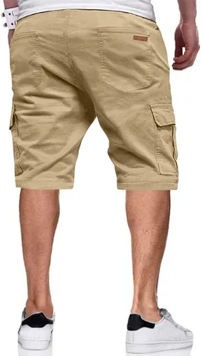 Vista 2 de JMIERR Pantalones cortos de sarga para hombre con cordón de algodón clásico elástico con 6 bolsillos