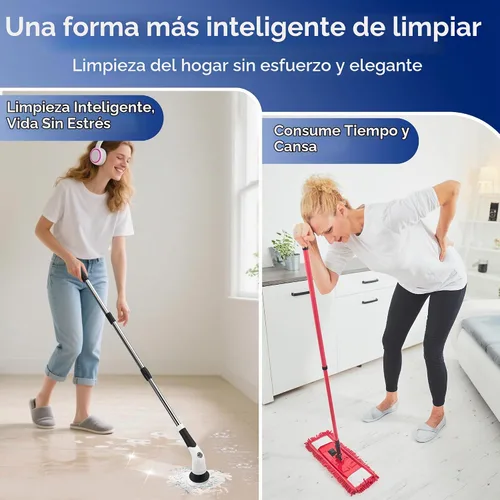 Vista 2 de Escoba eléctrica sin cable giratoria, cepillo de limpieza recargable impermeable IPX7 con batería de 4000mAh, tiempo de funcionamiento de 210