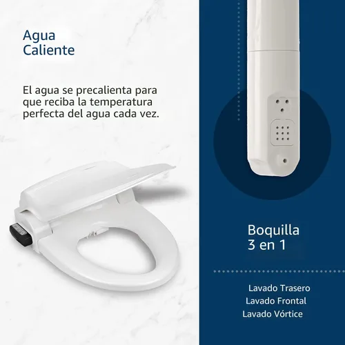 Vista 8 de Bio Bidet BB1000 Asiento de bidé de agua caliente, secador de aire, asiento calefactable con tapa de cierre lento, control remoto, redondo