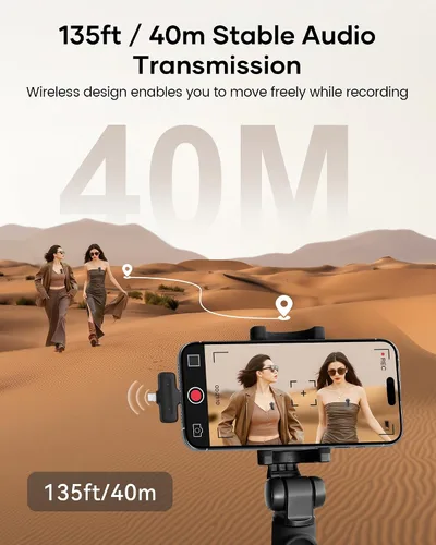 Vista 3 de Micrófono Lavalier inalámbrico para iPhone, iPad y Android con funda de carga, micrófono de solapa con reducción de ruido, duración de la batería
