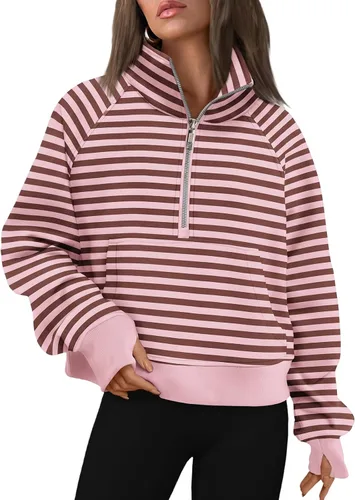Vista 26 de AUTOMET Sudaderas con media cremallera para mujer, sudadera corta de vellón con cremallera de un cuarto, sudaderas con capucha para el otoño, a