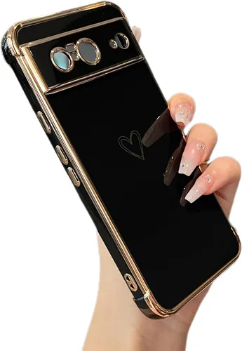 Vista 16 de ZTOFERA Funda diseñada para Google Pixel 7a, bonito diseño de corazones de amor con borde chapado y protección de lente de cámara, para Google Pixel