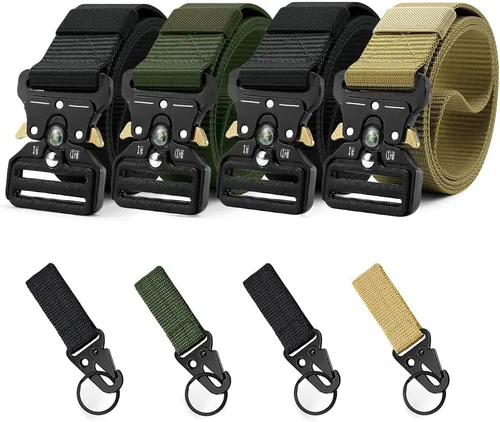 Vista 9 de Cinturones Tácticos para Hombres Paquete de 4, Cinturón Web Militar con Brújula, Cinturón Rigger de Servicio Pesado con Hebilla de Metal