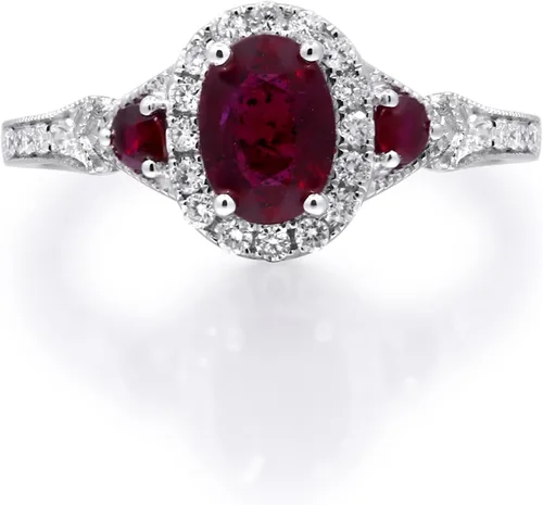 Vista 5 de Gin & Grace Anillo de rubí genuino Mozambique de oro blanco de 14 quilates con diamantes para mujer Joyas hechas a mano con forma de rubí de origen
