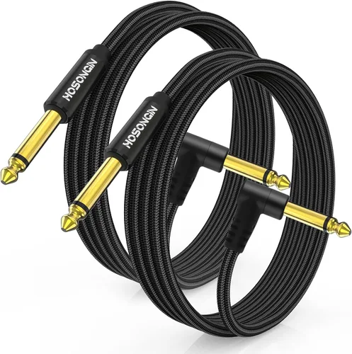 Vista 8 de HOSONGIN Paquete de 2 cables TRS para instrumentos de 1/4 de pulgada de 3.3 pies, cable de audio estéreo macho de ángulo recto a recto de 0.250 in