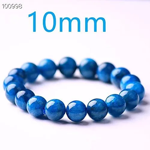 Vista 6 de Pulsera de apatita azul genuina natural para mujeres y hombres, piedras preciosas de cristal curativo, pulseras elásticas de cuentas redondas