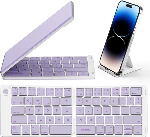 Vista 12 de Samsers Teclado Bluetooth plegable, teclado inalámbrico portátil con soporte de soporte, recargable de tamaño completo ultra delgado plegable