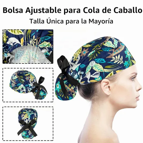 Vista 5 de Gorras de Exfoliación para Mujer Bouffant, Gorras de Exfoliación Ajustables, Gorra de Trabajo con Bolso para Cola de Caballo, Gorra de Ducha