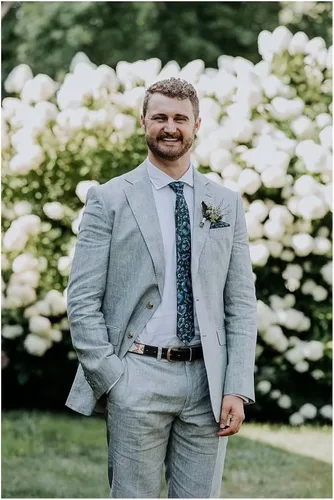 Vista 2 de SHUZHXLZANGY Trajes de lino de 2 piezas para hombre, trajes de boda, ajuste delgado, verano, negocios, casual, trajes para hombres