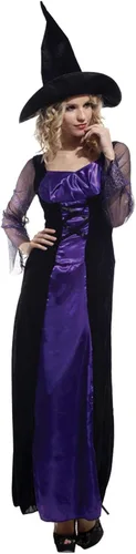 Vista 4 de Phedrew Disfraz de bruja para mujer con sombrero de bruja, disfraz gótico para fiesta de Halloween