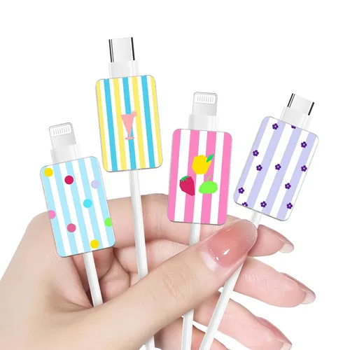 Vista 29 de Bonito protector de cable floral para cargador de iPhone, patrón de lavanda, camelia, girasol, ramo de flores, encaje, cerezo en flor, set de 6