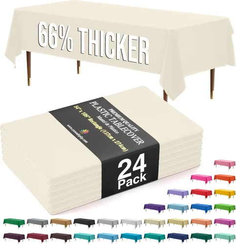 Vista 9 de Exquisite 66% Thicker Premium Plastic Table Cloth Rectangle Table Cover 0.5 Mil 6 Pack Aqua Table Cloth 54 Inch x 108 Inch Disposable Tablecloth
