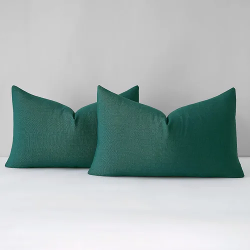 Vista 24 de Mixhug Juego de 2 fundas de almohada decorativas de lino para sofá y cama, cojín lumbar, color marrón claro, 12 x 20 pulgadas