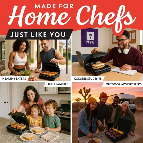 Vista 6 de Gourmia Parrilla interior y panini Maker – 4 porciones de contacto o parrilla abierta, cerámica antiadherente, luz indicadora de precalentamiento