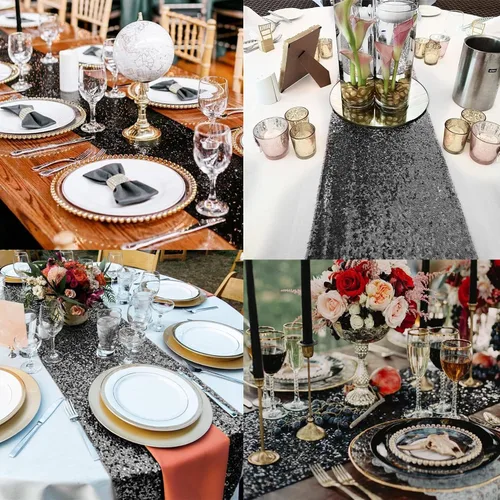 Vista 6 de 12 Paquetes de Caminos de Mesa con Lentejuelas Brillantes para Comedor para Cumpleaños, Bodas, Compromisos, Nupciales, Baby Shower, Despedida