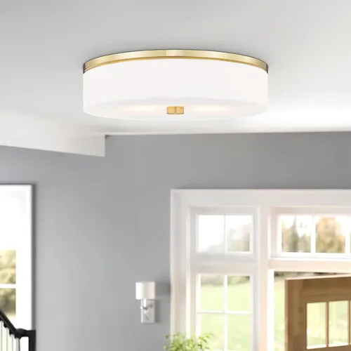 Vista 9 de LMS Lámpara de techo empotrada, moderna lámpara de techo de baño dorada cepillada con tambor blanco lechoso pantalla acrílica para cocina, sala