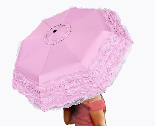Vista 7 de WENDIN Sombrilla de encaje plegable vintage Paraguas gótico lluvia Anti-UV protección de encaje parasol cúpula Foto Props niñas sombrilla paraguas