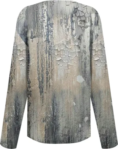 Vista 4 de Camisetas de otoño para mujer, a la moda, holgadas, casuales, de manga larga, con cuello en V, estampadas
