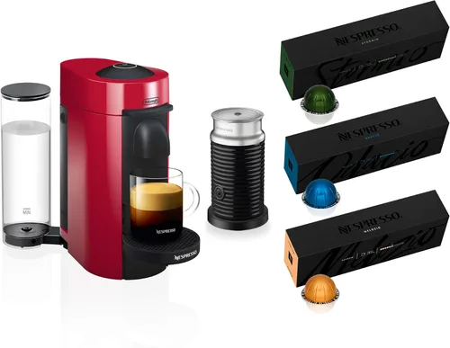 Vista 15 de Nespresso VertuoPlus - Máquina de café y espresso de De'Longhi con espumador de leche Aeroccino, color rojo cereza