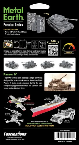 Vista 2 de Metal Earth Fascinations Premium Series Panzer IV Tank 3D Kit de modelo de metal con pinzas