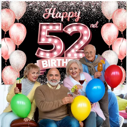 Vista 88 de Cartel de feliz cumpleaños décimo oro rosa, telón de fondo, saludos a 10 años, globos de confeti, decoración temática para niñas de 10 años