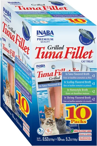 Vista 10 de INABA Filete de atún a la parrilla prémium cortado a mano para gatos, con vitamina E y extracto de té verde, 0.52 onzas cada uno, paquete de 6