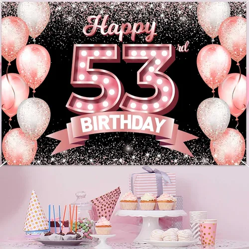Vista 99 de Cartel de feliz cumpleaños décimo oro rosa, telón de fondo, saludos a 10 años, globos de confeti, decoración temática para niñas de 10 años