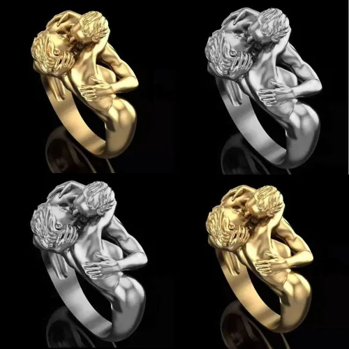 Vista 3 de KOICCVQQ Anillo de abrazo de moda para pareja, beso de muerte, gótico, punk, personalidad única, amor, libertad, joyería romántica, promesa