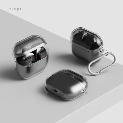 Vista 9 de elago Compatible con Samsung Galaxy Buds 3 Pro y 3 y 3 FE, funda transparente con mosquetón, cubierta de TPU premium, carga inalámbrica, accesorios