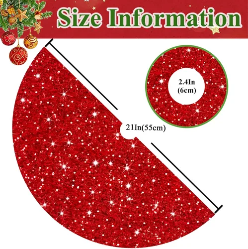 Vista 4 de MODFUNS Falda Roja para Árbol de Navidad Mini Faldas con Purpurina para Árbol de 21 Pulgadas Falda para Árbol de Navidad con Lentejuelas Tapete