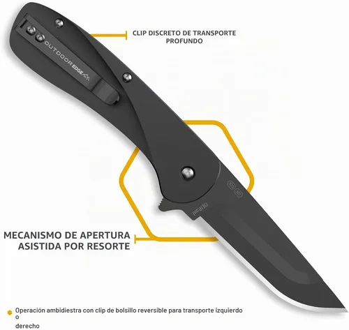 Vista 6 de OUTDOOR EDGE RAZOR VX1 - Cuchillo de bolsillo plegable EDC asistido con hoja reemplazable Hoja de acero inoxidable de 3 pulgadas, mango de Negro