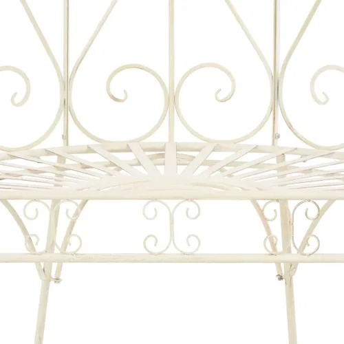 Vista 4 de vidaXL Banco de jardín con incrustaciones decorativas medianas de hierro forjado blanco antiguo