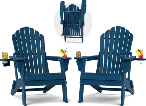 Vista 12 de Plawdlik Silla Adirondack plegable de gran tamaño mejorada 2026, silla para hoguera resistente de 380 libras con respaldo extra alto de 37.8