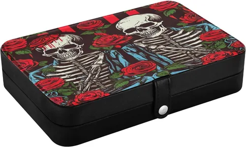 Vista 3 de Flradish Beautiful Rose and Skull Travel Jewelry Box,Portable PU Leather Small Jewelry Organizer for Earrings,Ring,Necklaces,Bracelets