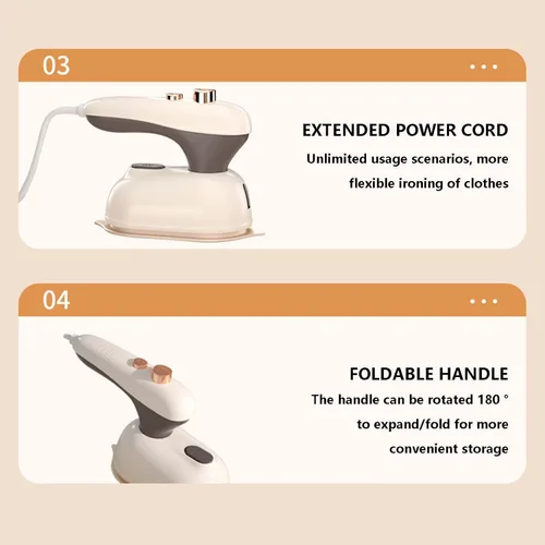 Vista 6 de Vaporizador de ropa de mano de hierro pequeño para ropa, plancha portátil con doble pulverizador, mini máquina de planchar para ropa, vaporizador