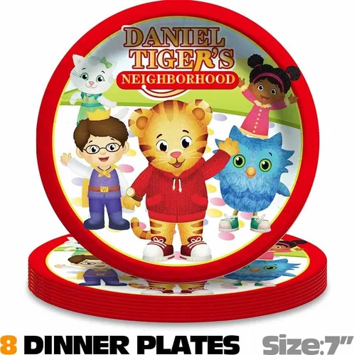 Vista 3 de Daniel Tiger suministros para fiesta de cumpleaños de tigre platos de decoración de cumpleaños globos pancarta cubiertos de plástico cuchillos