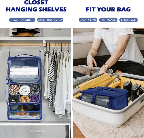 Vista 3 de Surblue Estantes colgantes Bolsa de almacenamiento de viaje Cubo de embalaje de compresión para maleta plegable con capa de extensión de gran
