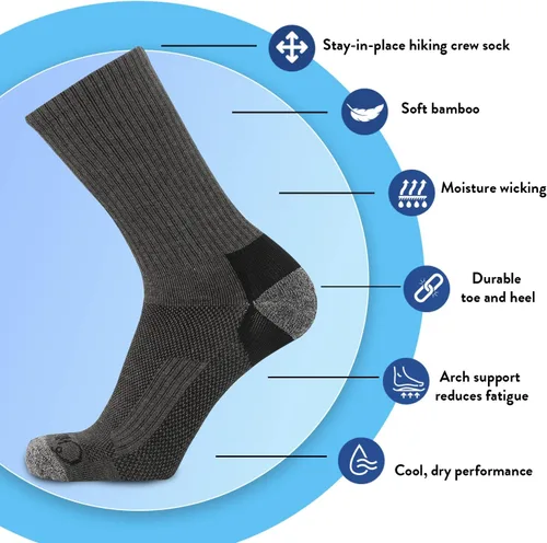 Vista 7 de Chill Boys Calcetines de bambú para hombre, 2 pares de calcetines de bambú que absorben la humedad, color gris, de peso medio