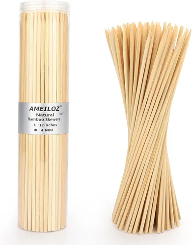 Vista 7 de Brochetas de madera de bambú de 6 pulgadas para barbacoa, kabob, aperitivo, fruta, salchicha, fuente de chocolate, palitos de brocheta de barbacoa