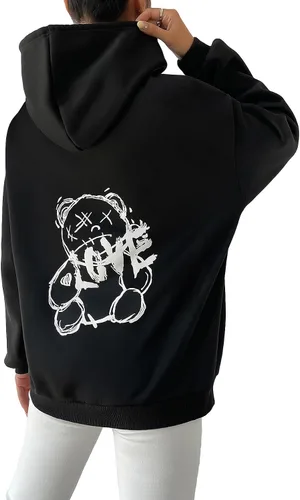 Vista 3 de GORGLITTER Sudadera con capucha y cordón reflectante para mujer, manga larga, hombros caídos, sudadera con capucha
