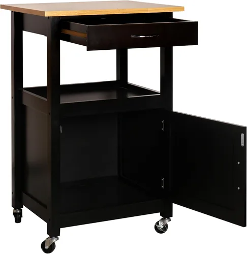 Vista 7 de eHemco carro para cocina con parte superior de madera natural y base de color blanco, Madera Noble, Negro