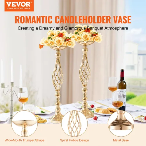 Vista 2 de VEVOR Centro de Mesa de Boda de Metal Dorado, Candelabro, 20 Piezas 58cm/22.83