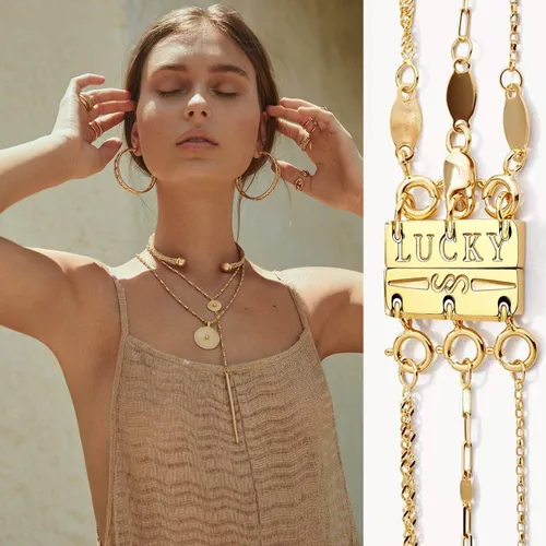 Vista 4 de kcctoo Collar con cierre de capas para mujer, separadores de joyería de oro de 18 quilates y plata, cierre magnético de collar múltiple para mujer