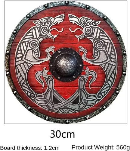 Vista 3 de Escudo vikingo medieval de la era vikinga, tamaño adulto, 12 pulgadas, escudo hecho a mano para soldado, cosplay, armadura redonda, escudo de batalla