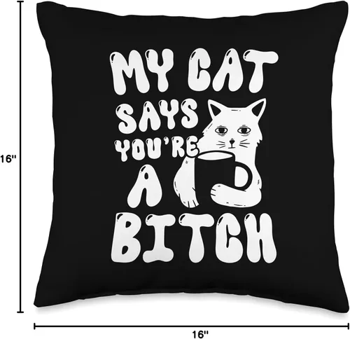 Vista 4 de Coffee Cat Attitude My Cat Says You're A Bitch - Almohada divertida de gato